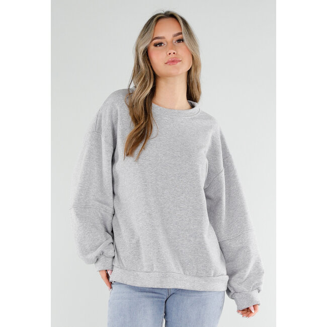 Grauer Oversized-Pullover mit Good Vibes-Aufdruck