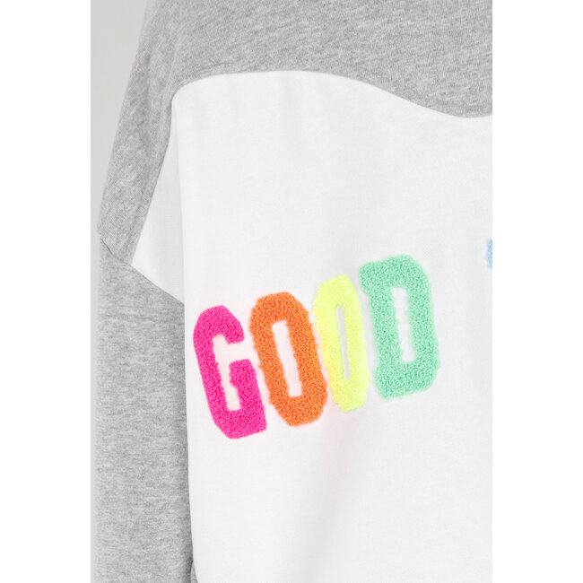 Grauer Oversized-Pullover mit Good Vibes-Aufdruck
