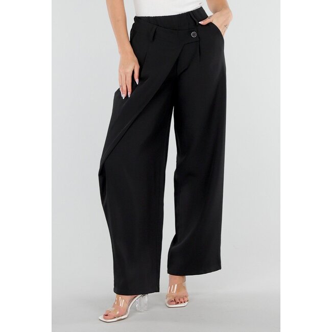 Schwarze Barrel-Hose mit Falten und Stretchbund
