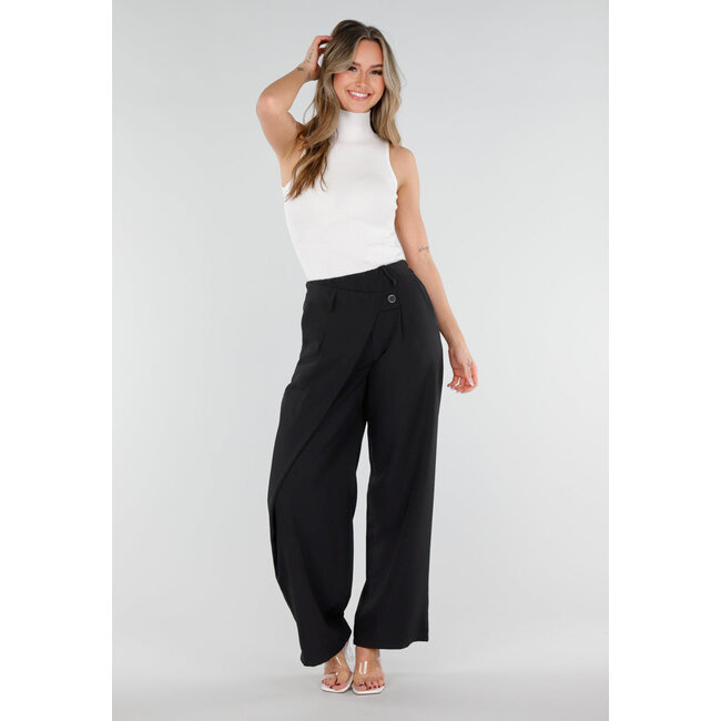 Schwarze Barrel-Hose mit Falten und Stretchbund