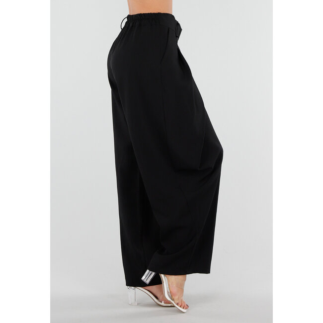 Schwarze Barrel-Hose mit Falten und Stretchbund