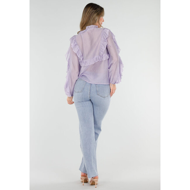 Lila Rüschenbluse mit Schleifendetail und langen Ärmeln