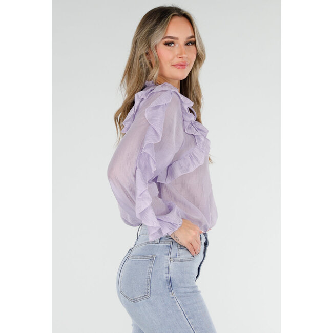 Lila Rüschenbluse mit Schleifendetail und langen Ärmeln