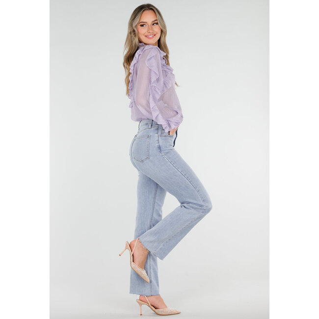 Lila Rüschenbluse mit Schleifendetail und langen Ärmeln