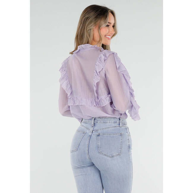 Lila Rüschenbluse mit Schleifendetail und langen Ärmeln