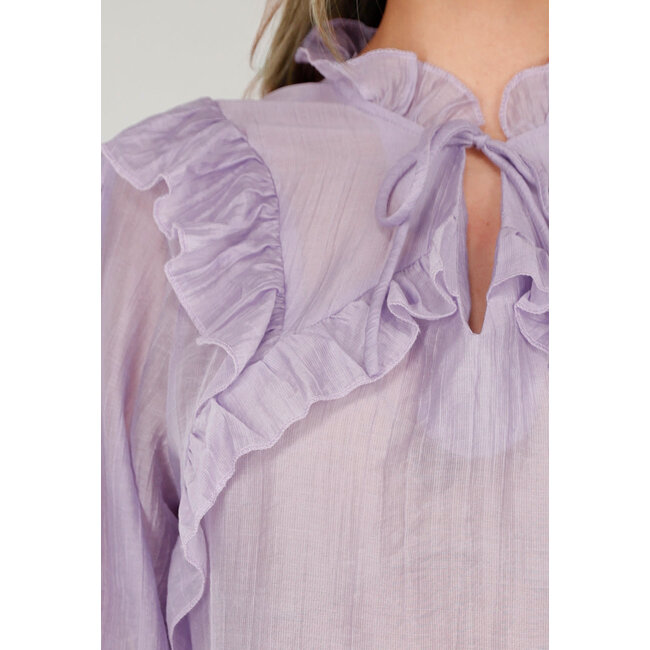 Lila Rüschenbluse mit Schleifendetail und langen Ärmeln
