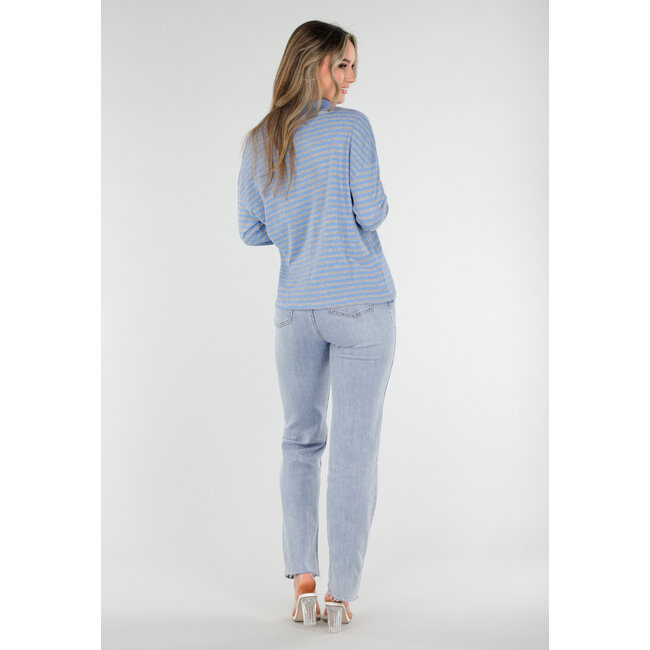 Blau gestreiftes Langarm-Polohemd mit Stretch