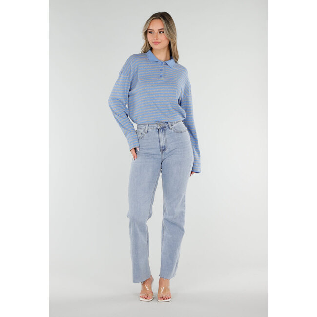 Blau gestreiftes Langarm-Polohemd mit Stretch