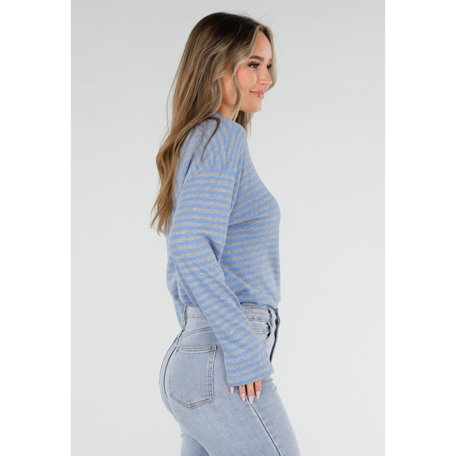 Blau gestreiftes Langarm-Polohemd mit Stretch