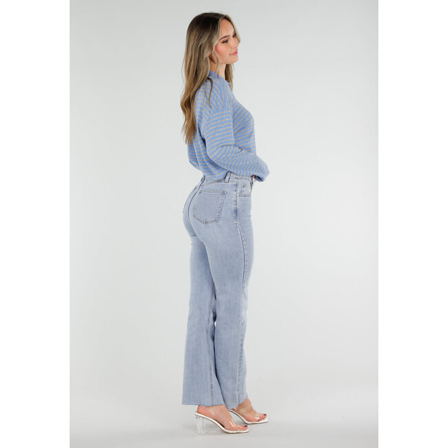 Blau gestreiftes Langarm-Polohemd mit Stretch
