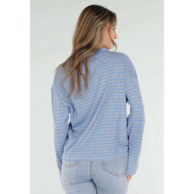 Blau gestreiftes Langarm-Polohemd mit Stretch
