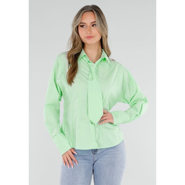 Mintgrüne Bluse mit Krawatte und langen Ärmeln