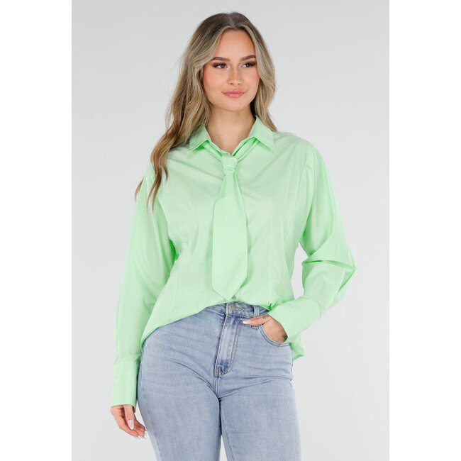 Mintgrüne Bluse mit Krawatte und langen Ärmeln