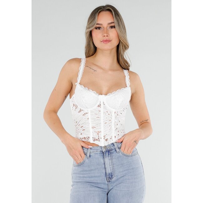 Weißes Spitzenkorsett-Oberteil mit Schnürverschluss