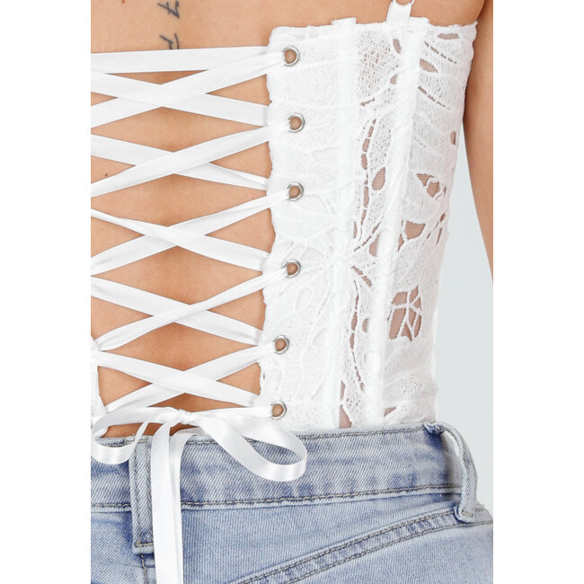 Weißes Spitzenkorsett-Oberteil mit Schnürverschluss