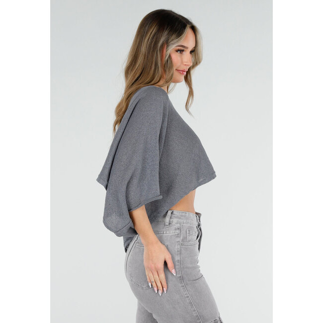 Graues, locker sitzendes, kurzes Oberteil mit Fledermausärmeln