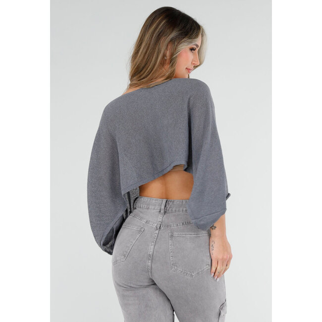 Graues, locker sitzendes, kurzes Oberteil mit Fledermausärmeln