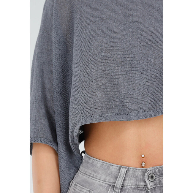 Graues, locker sitzendes, kurzes Oberteil mit Fledermausärmeln