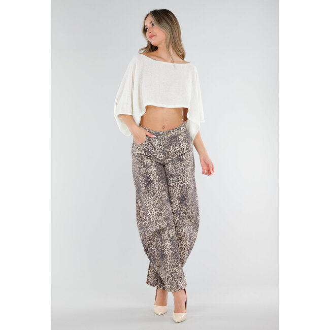 Crèmefarbenes, kurz geschnittenes Oberteil mit Fledermausärmeln