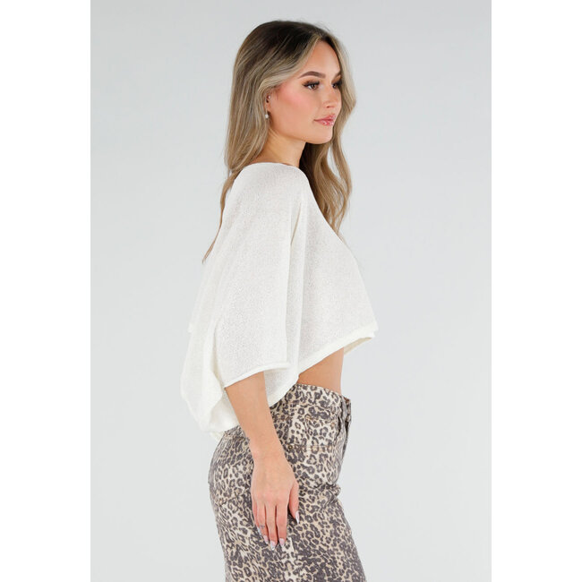 Crèmefarbenes, kurz geschnittenes Oberteil mit Fledermausärmeln