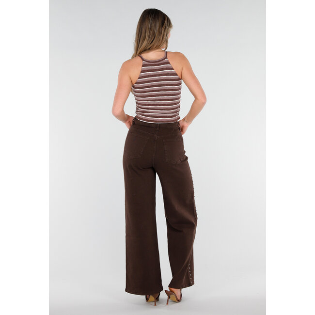 Braunes gestreiftes Neckholder-Crop-Top mit Polstern