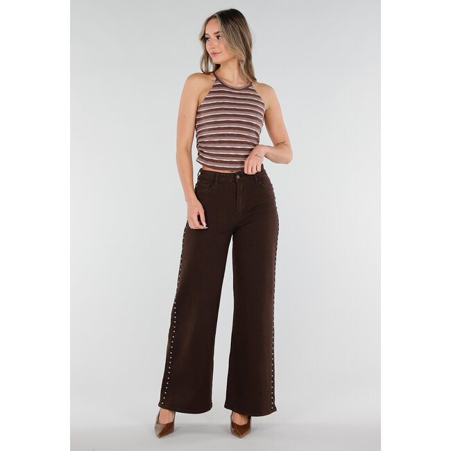 Braunes gestreiftes Neckholder-Crop-Top mit Polstern