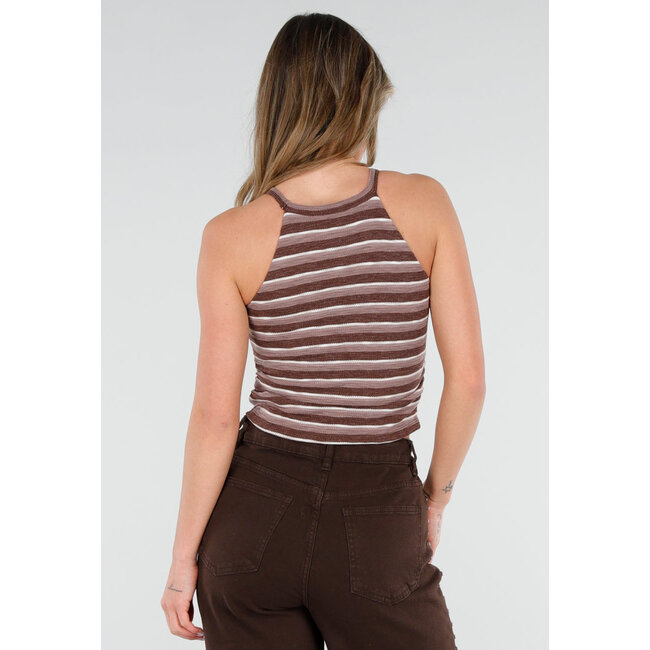 Braunes gestreiftes Neckholder-Crop-Top mit Polstern