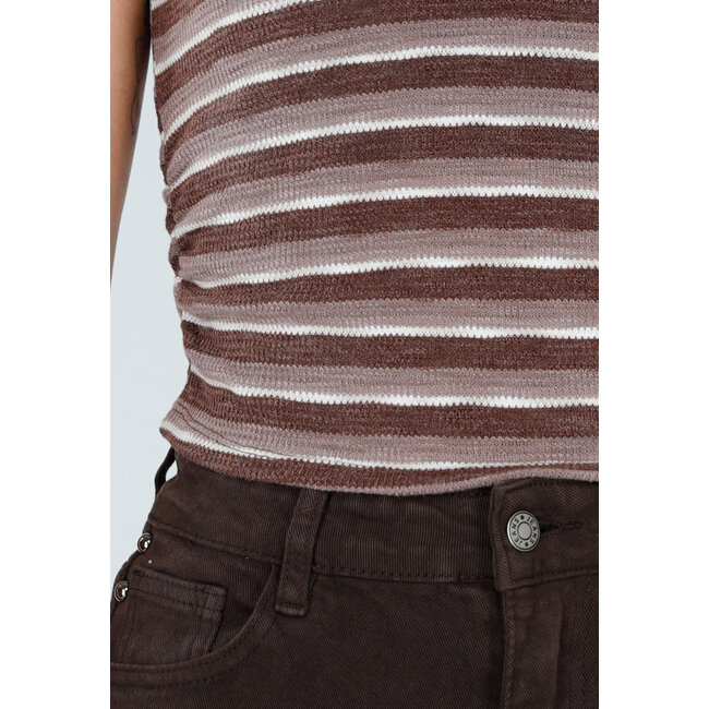 Braunes gestreiftes Neckholder-Crop-Top mit Polstern
