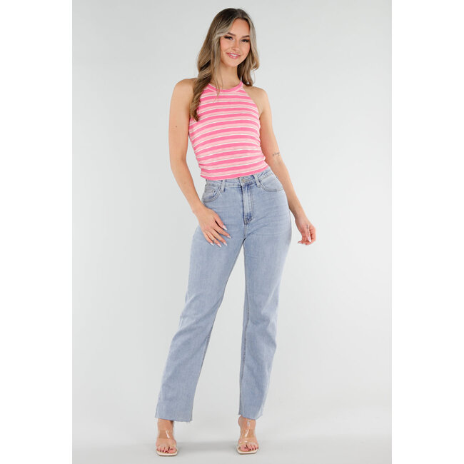 Rosa gestreiftes Neckholder-Crop-Top mit Polstern