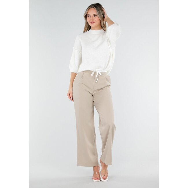 Beige Hose mit Stretch und Kordelzug in der Taille
