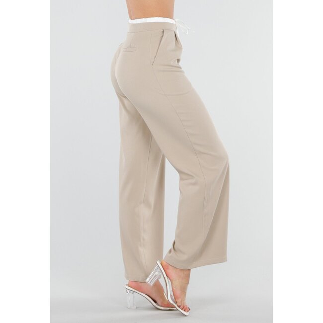 Beige Hose mit Stretch und Kordelzug in der Taille