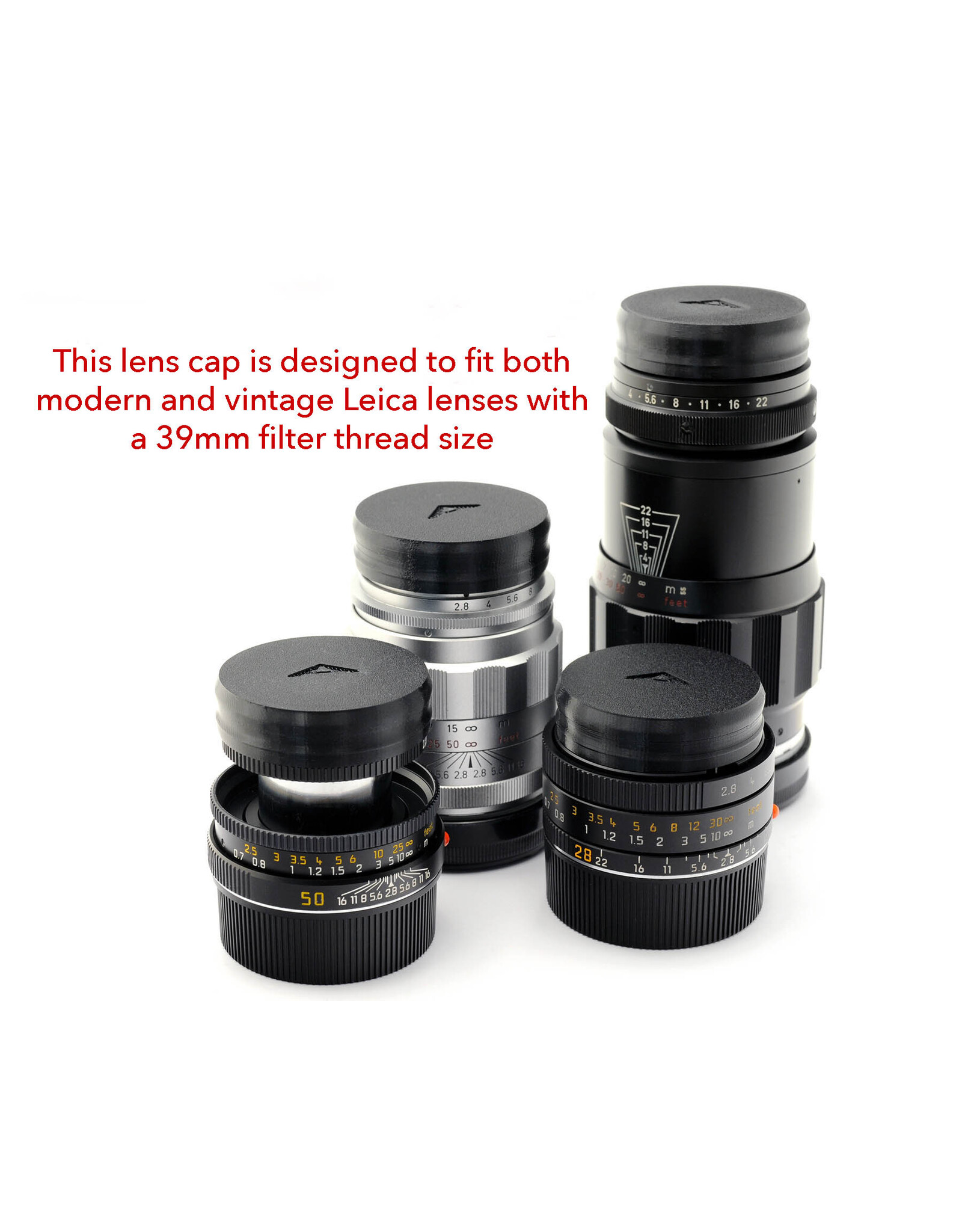 Aperture Summicron - 39mm push on front lens cap (fits Leica lenses with a 39mm filter size - 3D printed in black finish)