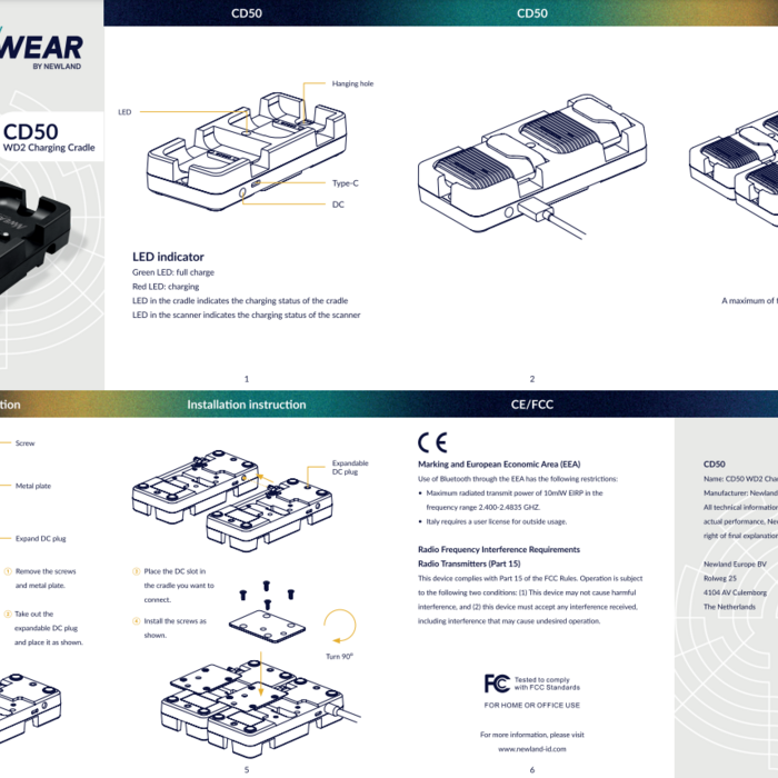 Newland La carga de 2 ranuras para WD2 incluye un cable USB-C (se pueden conectar hasta 5 bases para crear una solución de base múltiple)