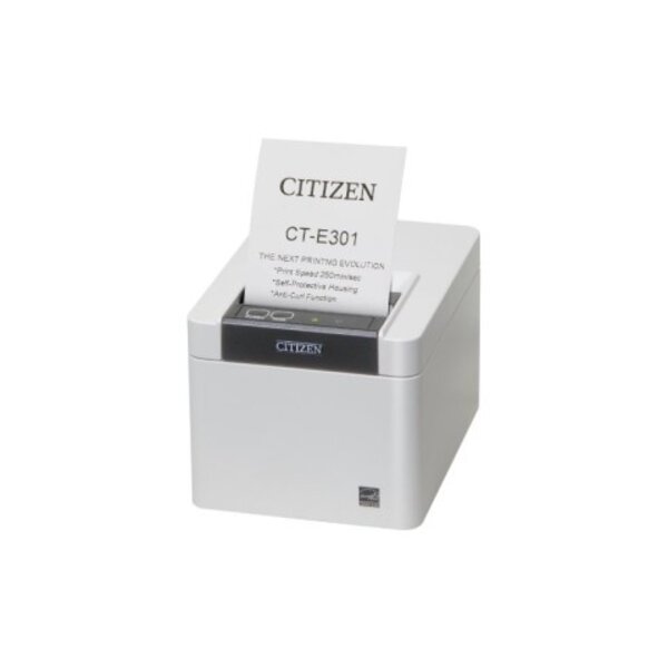 CITIZEN CTE301X3EWX CT-E301, USB, RS232, Ethernet, 8 pts/mm (203 dpi), massicot, blanc