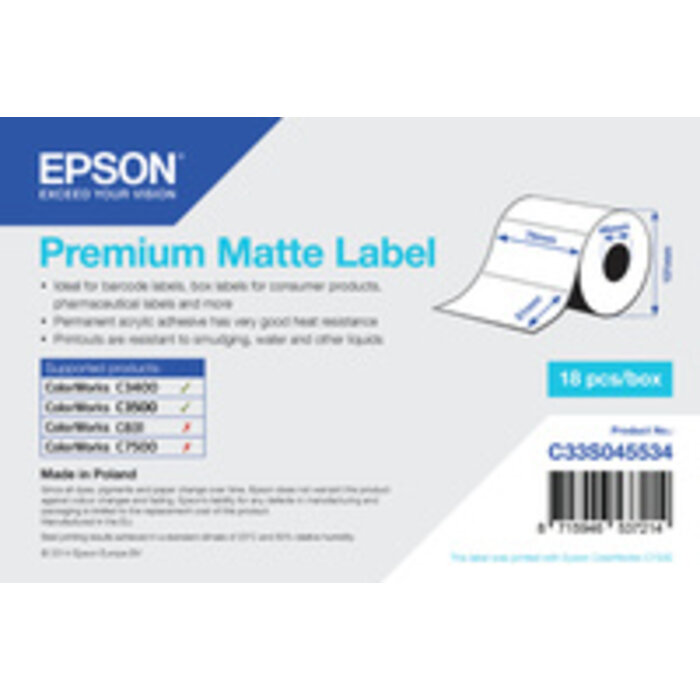 EPSON Epson labelrol, normaal papier, 76x51mm, Epson ColorWorks C3500, premium mat gecoat
