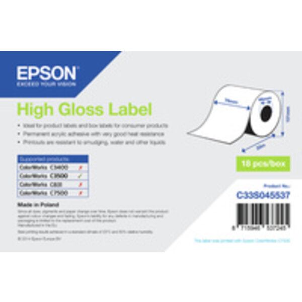 EPSON C33S045537 Epson Rotolo etichette, Carta normale, 76 mm