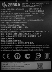 Zebra Batería de repuesto cebra, 6100 mAh, compatible con: ET4X (8'')