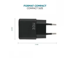 MOBILIS Chargeur mural rapide Mobilis, UE, 1x USB-C, 1x USB-A, 30W