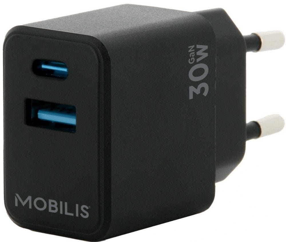 MOBILIS Cargador rápido de pared Mobilis, UE, 1x USB-C, 1x USB-A, Cargador de pared rápido 1363, UE, 1 USB-C, 1 USB-A, 45W