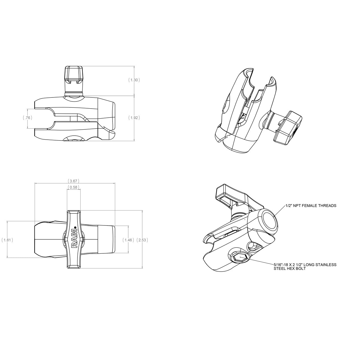 RAM MOUNT Brazo de conexión para soportes RAM | RAM-200-1U