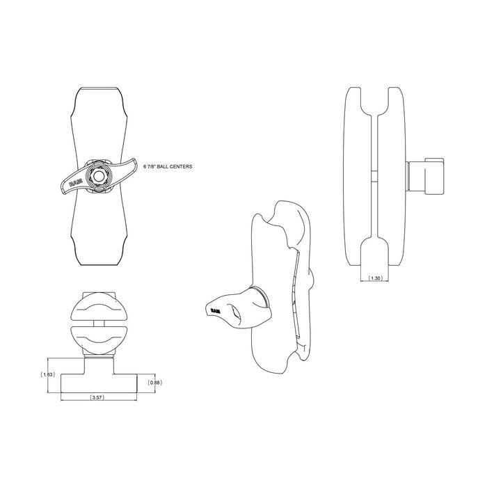 RAM MOUNT Brazo de conexión de montaje RAM mediano | RAM-D-201U