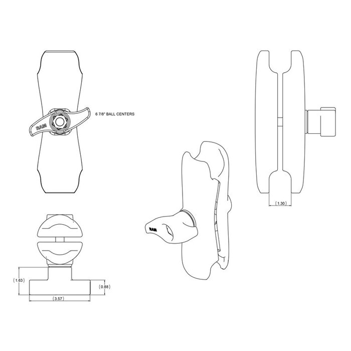 RAM MOUNT Brazo de conexión de montaje RAM mediano | RAM-D-201U