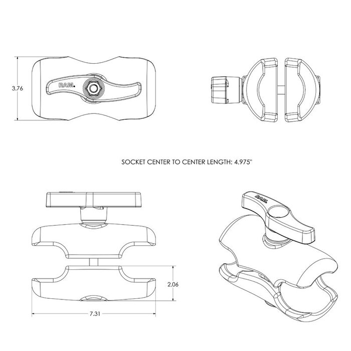 RAM MOUNT Soportes RAM Brazo de conexión corto | RAM-E-201U-D