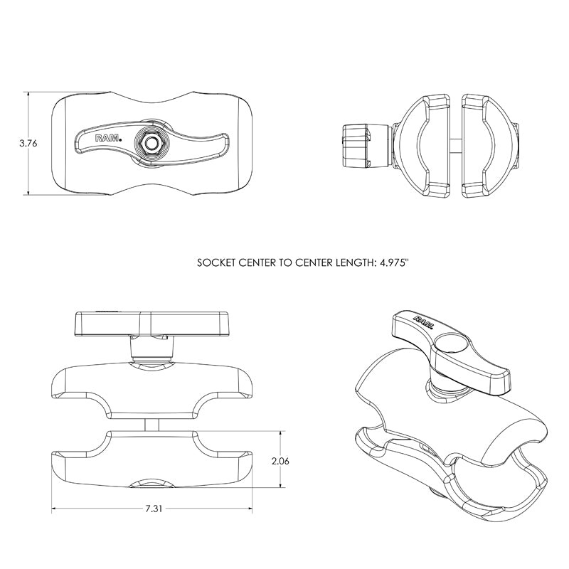 RAM MOUNT Braccio di connessione corto montato RAM | RAM-E-201U-D