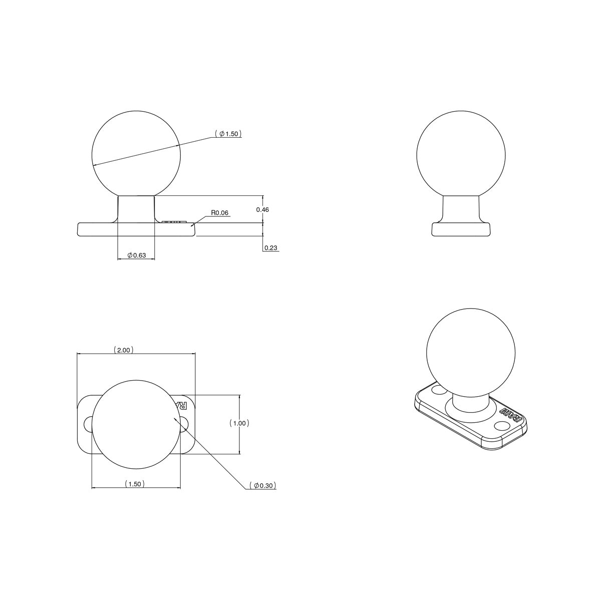 RAM MOUNT Placa base rectangular para montaje RAM | RAM-202U-12