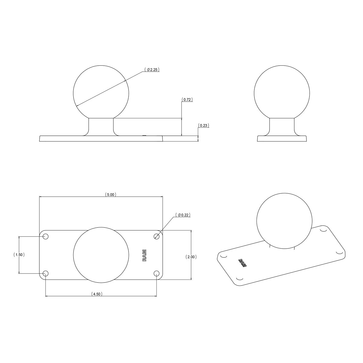 RAM MOUNT RAM Mounts rectangular base plate | RAM-202U-25