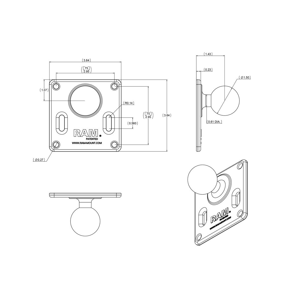 RAM MOUNT RAM monte la plaque VESA | RAM-2461U