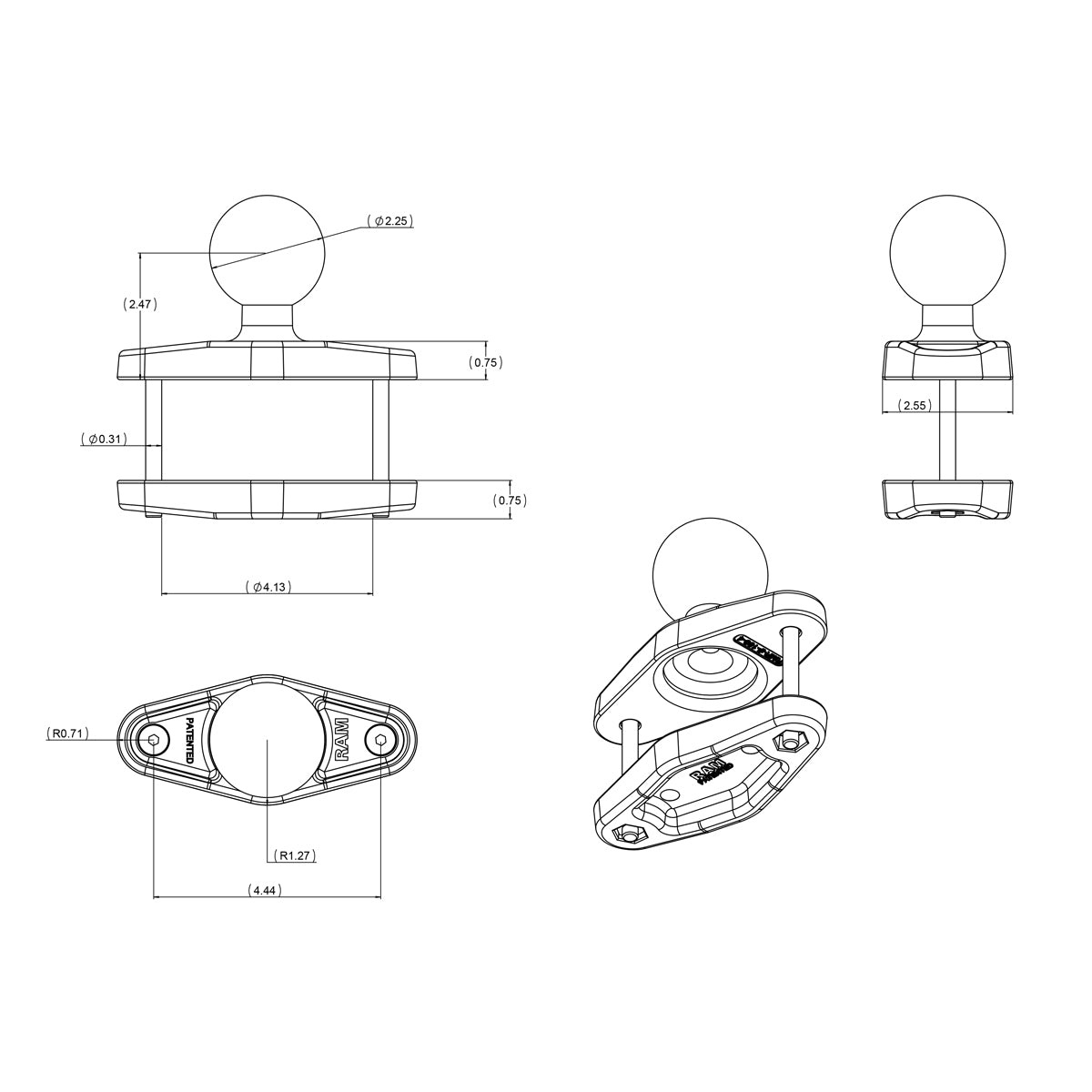 RAM MOUNT Abrazadera de tornillo para soportes RAM | RAM-D-247U-4