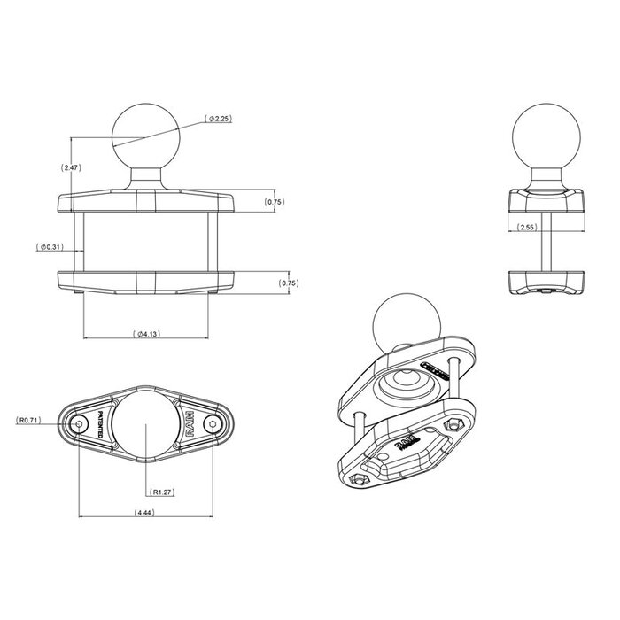 RAM MOUNT Terminal de tornillo para montaje RAM | RAM-D-247U-4-IN1