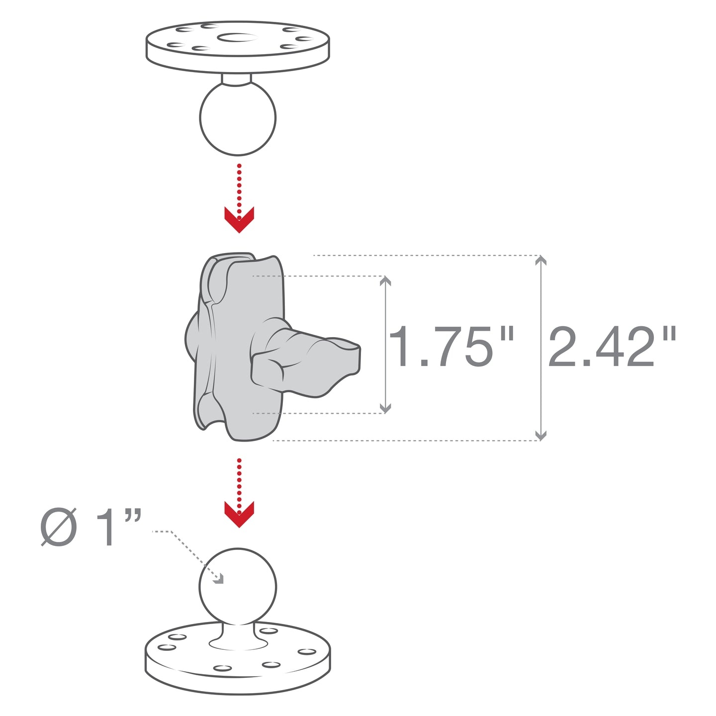 RAM MOUNT RAM monta braccio di connessione composito corto | RAP-B-201U-A
